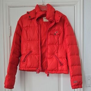 Hollister Women's Red Pink Down Feather Puffer Jacket - Size S